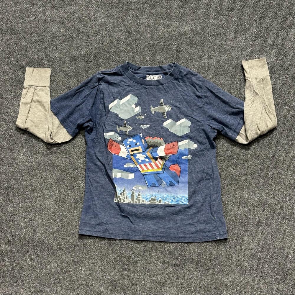 Marvel Shirt Youth Large Blue Captain America Long Sleeve Layered Graphic Boys